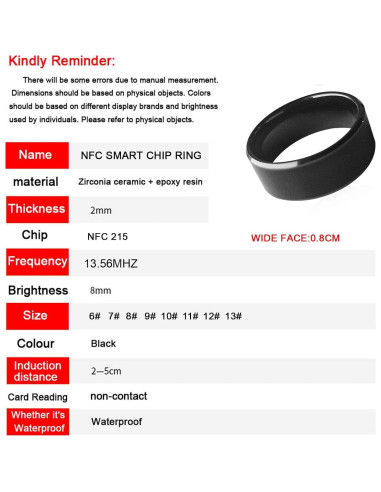 Anillo NFC HECERE Cerámico Impermeable 8mm Talla 6