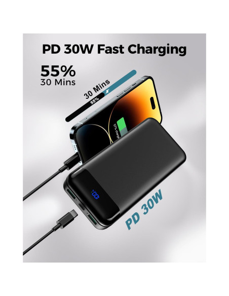 Cargador Portátil Enerwow 40000mAh Carga Rápida PD 30W USB-C
