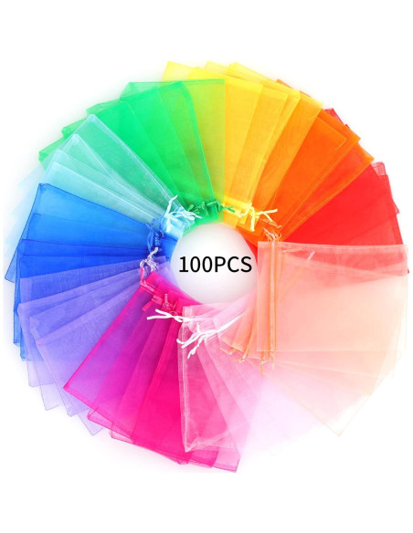 Bolsas de Organza 100pcs Ponpon 12.7x17.8 cm Cierre de Cuerda