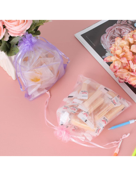 Bolsas de Organza 100pcs Ponpon 12.7x17.8 cm Cierre de Cuerda