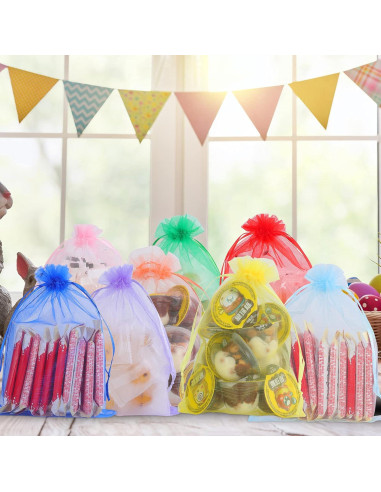 Bolsas de Organza 100pcs Ponpon 12.7x17.8 cm Cierre de Cuerda