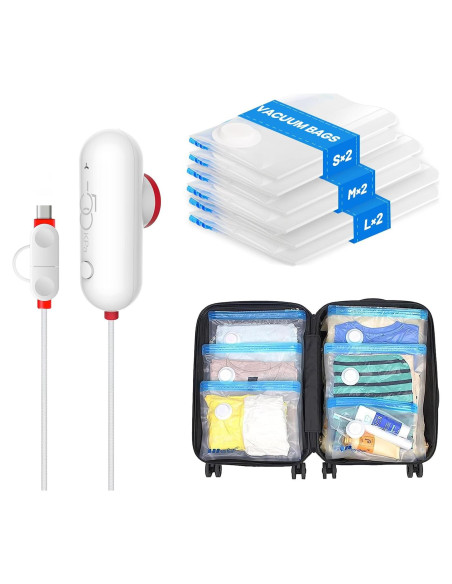 Bolsas de Almacenamiento al Vacío VMstr 6 Piezas con Bomba USB