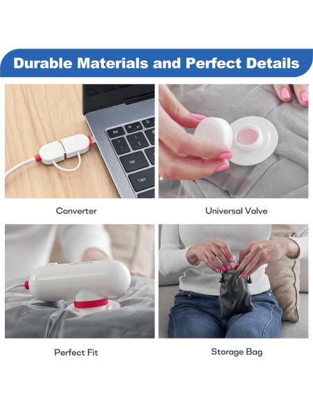 Bolsas de Almacenamiento al Vacío VMstr 6 Piezas con Bomba USB
