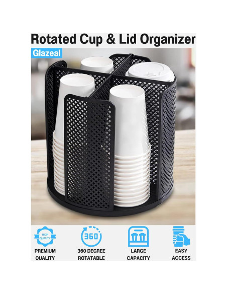 Organizador Rotatorio de Tazas y Tapas Glazeal 4 Compartimentos