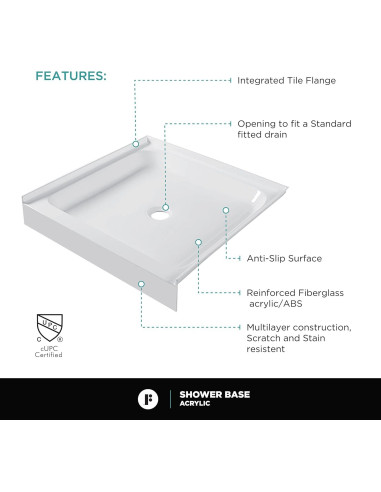 Base de Ducha Acrílica Fine Fixtures 76.2x76.2cm Antideslizante