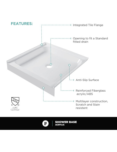 Base de Ducha Acrílica Fine Fixtures 76.2x76.2cm Antideslizante