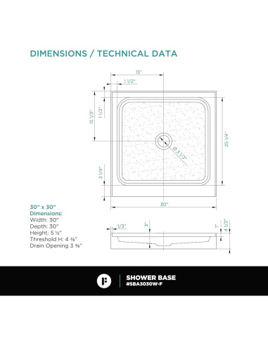 Base de Ducha Acrílica Fine Fixtures 76.2x76.2cm Antideslizante