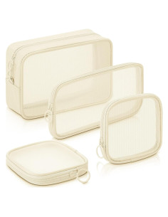 Bolsa de Maquillaje Weewooday 4 Pcs Malla Cosmética Beige
