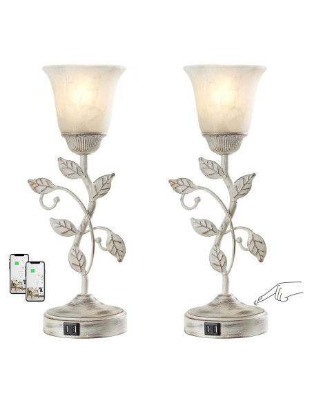 Juego de 2 Lámparas de Mesa RORIANO Retro con USB y LED