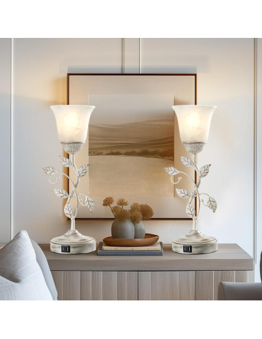 Juego de 2 Lámparas de Mesa RORIANO Retro con USB y LED