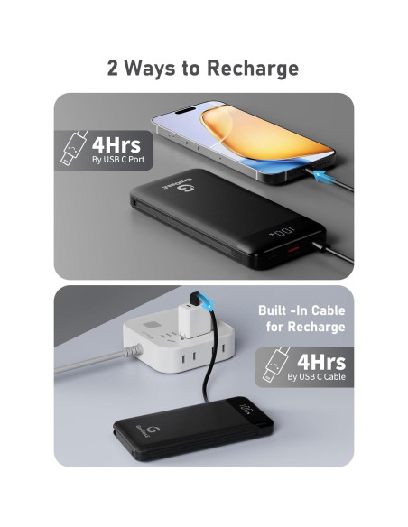 Cargador Portátil GrnOas.E 10000mAh 22.5W Carga Rápida con Cables