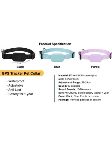 Collar GPS PawsPath para Mascotas, Antipérdida, Negro Pequeño