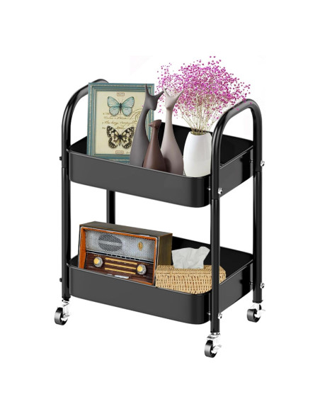 Carro de Almacenamiento Rodante Melody House 2 Niveles Negro