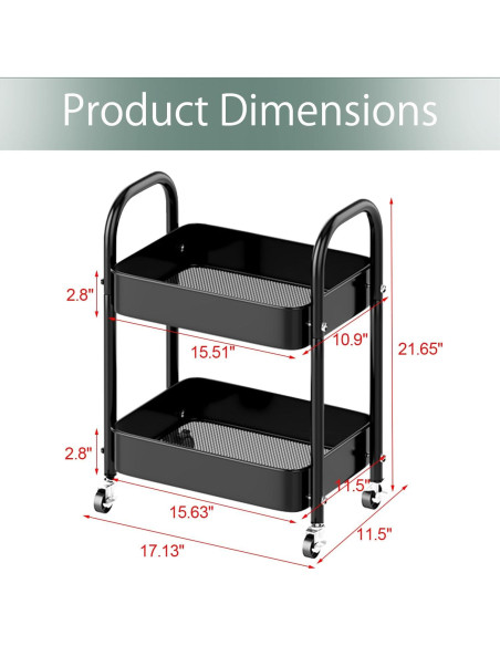 Carro de Almacenamiento Rodante Melody House 2 Niveles Negro
