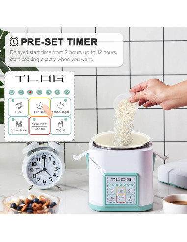 Cocedor de Arroz TLOG Mini 2.5 Tazas Cerámico Portátil
