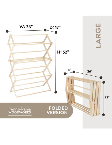 Estante para Secar Ropa Plegable Pennsylvania Woodworks 132x91 cm