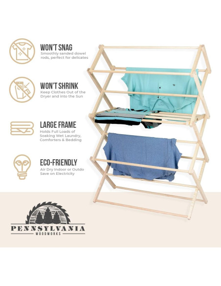 Estante para Secar Ropa Plegable Pennsylvania Woodworks 132x91 cm
