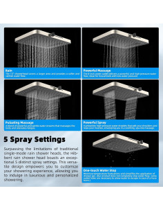 Cabezal de Ducha Hibbent 13'' Lluvia Alta Presión 5 Modos 2
