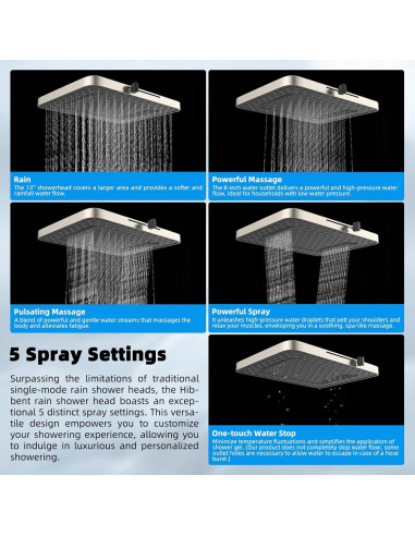Cabezal de Ducha Hibbent 13'' Lluvia Alta Presión 5 Modos
