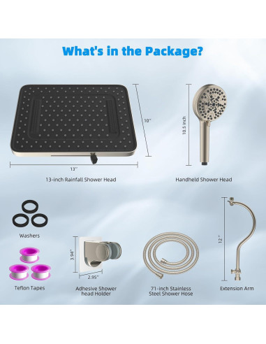 Cabezal de Ducha Hibbent 13'' Lluvia Alta Presión 5 Modos