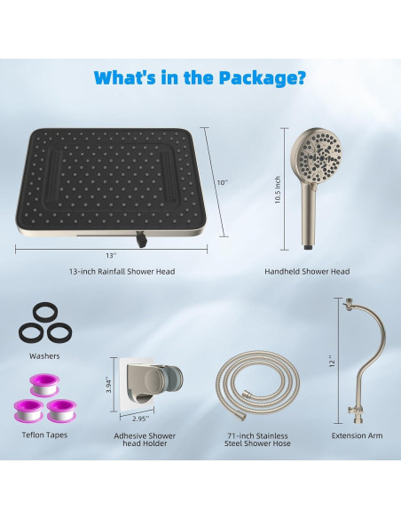 Cabezal de Ducha Hibbent 13'' Lluvia Alta Presión 5 Modos