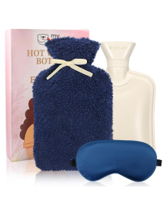 Botella de Agua Caliente 2L con Funda de Felpa Azul y Máscara