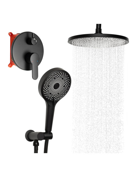 Sistema de Ducha de Lluvia 10" Negro Mate drmvalg con Manguera