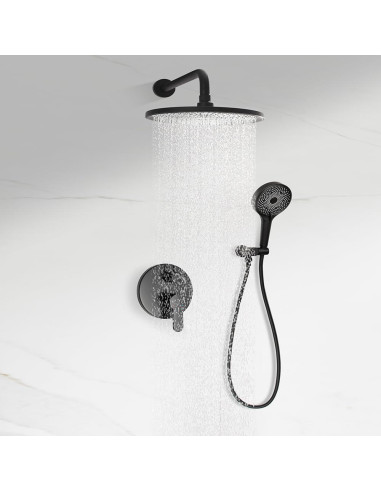 Sistema de Ducha de Lluvia 10" Negro Mate drmvalg con Manguera