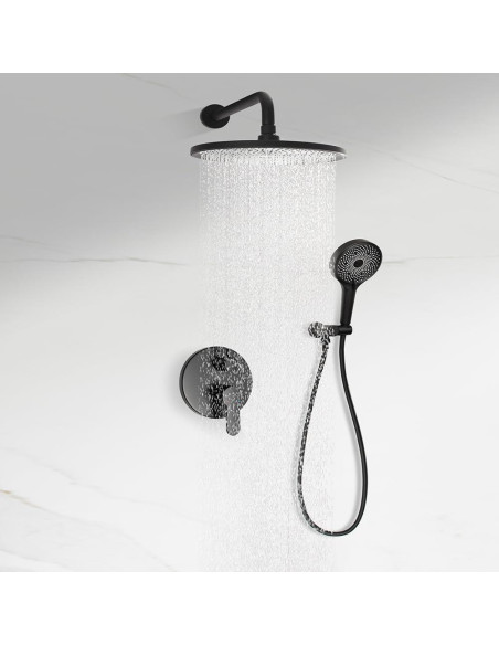 Sistema de Ducha de Lluvia 10" Negro Mate drmvalg con Manguera