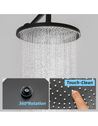 Sistema de Ducha de Lluvia 10" Negro Mate drmvalg con Manguera