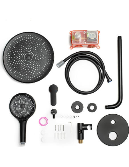 Sistema de Ducha de Lluvia 10" Negro Mate drmvalg con Manguera