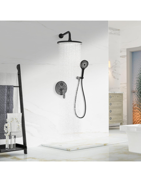 Sistema de Ducha de Lluvia 10" Negro Mate drmvalg con Manguera