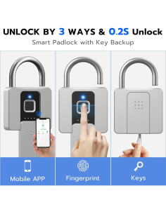 Candado Biométrico Eseesmart Plata, Impermeable, 4 cm 2