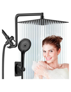 Cabezal de Ducha de Lluvia HUUKE 30 cm Negro Mate con Mano