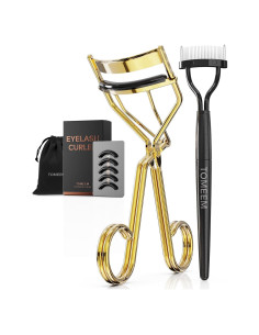 Rizador de Pestañas TOMEEM Dorado con Peine y Almohadillas