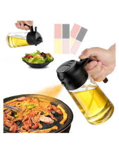 Dispensador de Aceite JULEHUI 470ml Vidrio 2-en-1 Negro