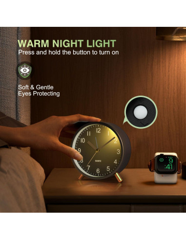 Reloj Despertador Analógico YouJabz Metal Negro Silencioso