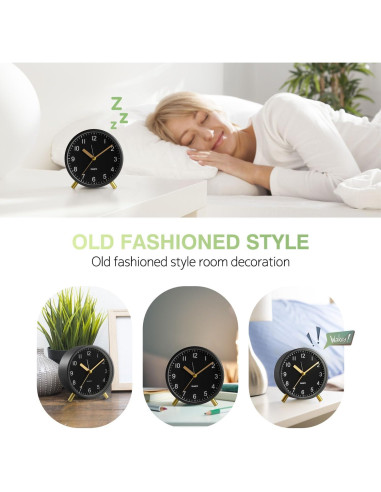 Reloj Despertador Analógico YouJabz Metal Negro Silencioso