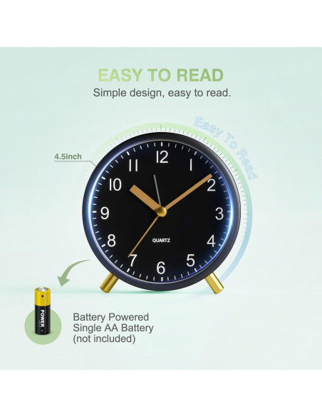 Reloj Despertador Analógico YouJabz Metal Negro Silencioso