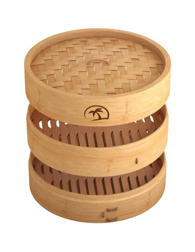Cesta de vapor de bambú 2 niveles 25.4 cm con tapa y accesorios