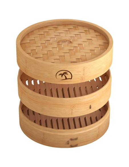 Cesta de vapor de bambú 2 niveles 25.4 cm con tapa y accesorios