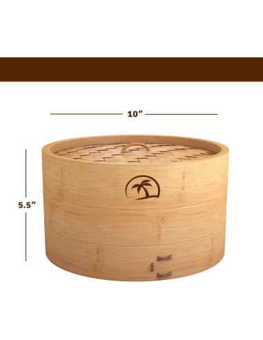 Cesta de vapor de bambú 2 niveles 25.4 cm con tapa y accesorios