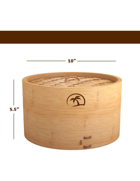 Cesta de vapor de bambú 2 niveles 25.4 cm con tapa y accesorios
