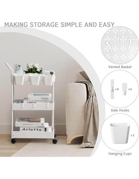 Carro de Almacenamiento danpinera Blanco 3 Niveles Rodante