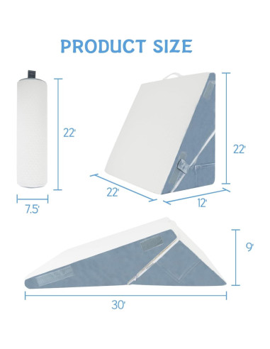 Juego de Almohadas en Cuña Vomiliku 3 Piezas Ajustables Azul