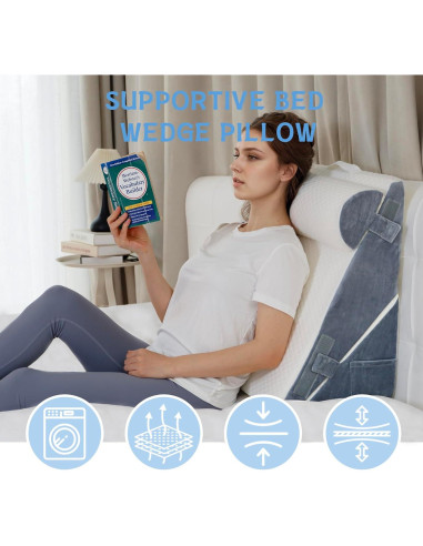 Juego de Almohadas en Cuña Vomiliku 3 Piezas Ajustables Azul