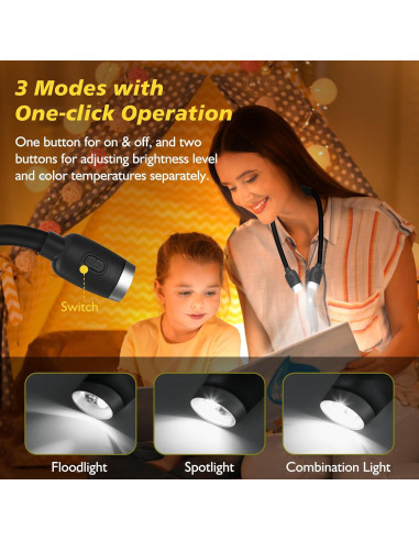 Luz de Cuello LED Manos Libres con 3 Niveles de Brillo - Negro