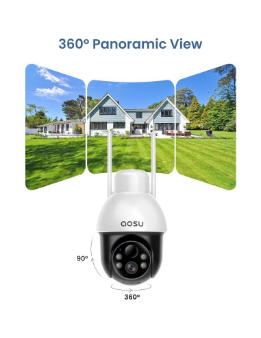 Cámara de Seguridad Solar AOSU C9L 2K Inalámbrica 360 - Paquete de 2