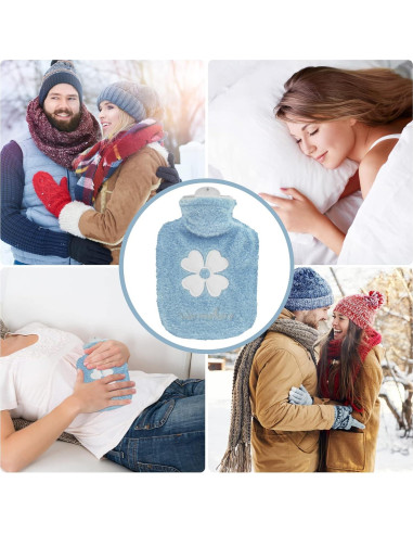 Bolsa de Agua Caliente 500ml Thinp con Funda de Felpa Azul