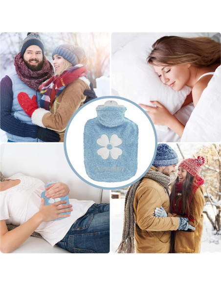Bolsa de Agua Caliente 500ml Thinp con Funda de Felpa Azul